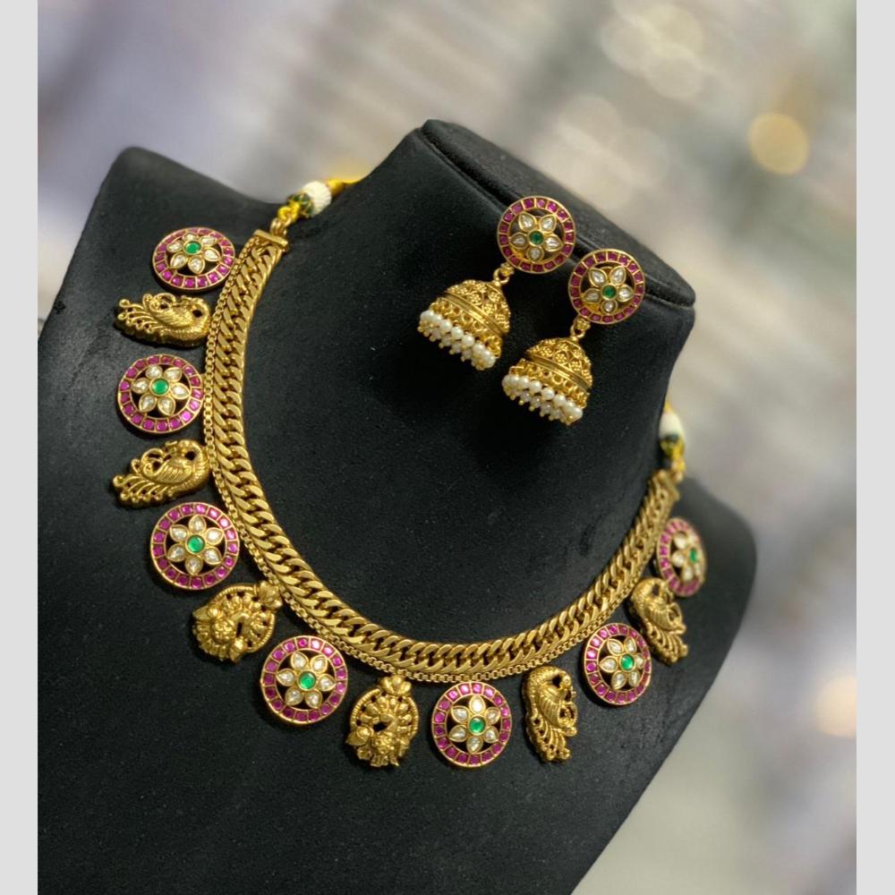 Sona Covering Gold Plated Fashion Pota Stone Necklace Set
