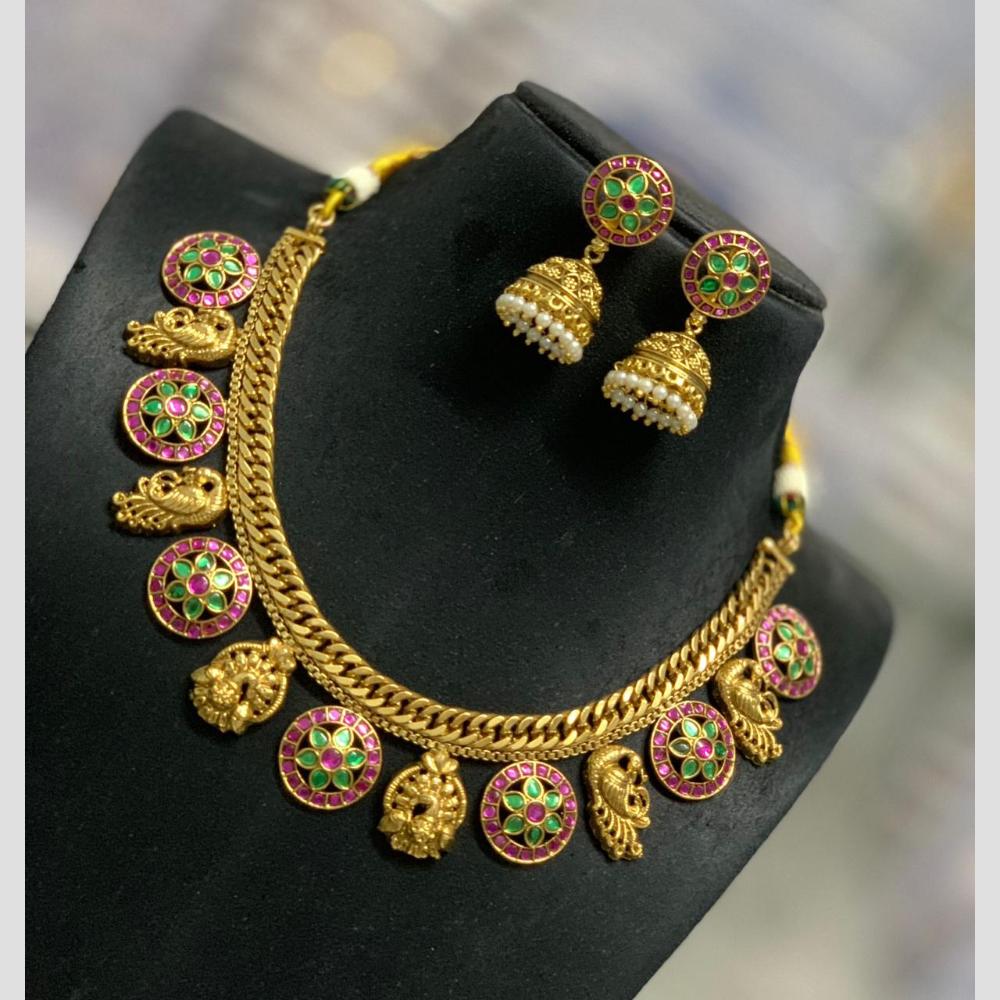 Sona Covering Gold Plated Fashion Pota Stone Necklace Set