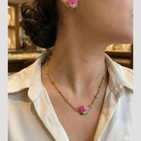 Sona Covering Gold Plated Lotus desgin Necklace Set