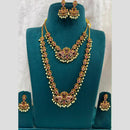 Sona Covering Fancy Austrian Stone And Pearl Double Necklace Set