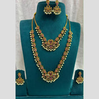 Sona Covering Fancy Austrian Stone And Pearl Double Necklace Set