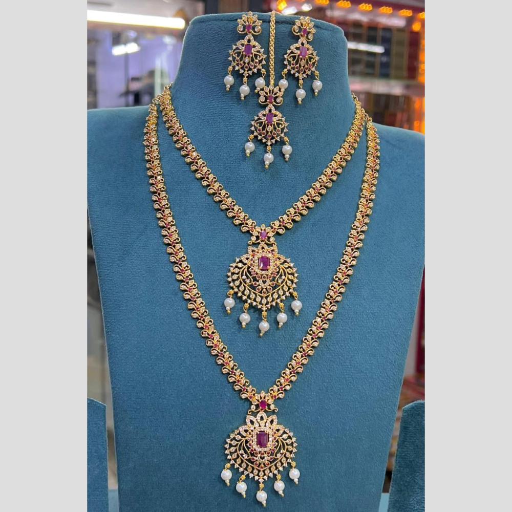 Sona Covering Fancy Austrian Stone And Pearl Double Necklace Set
