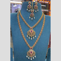 Sona Covering Fancy Austrian Stone And Pearl Double Necklace Set