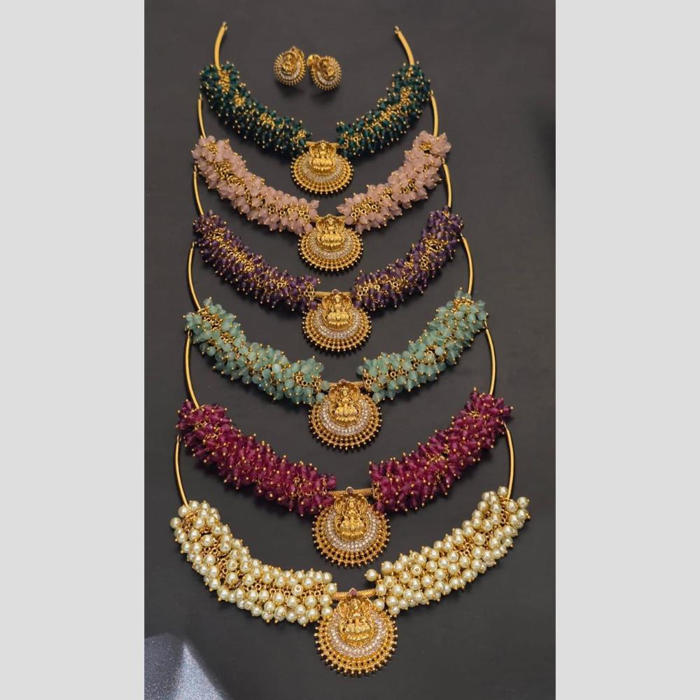 Sona Covering Delicate Pota Stone And Austrian Stone Temple Necklace Set