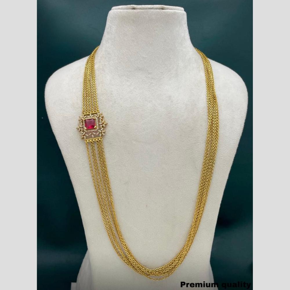 Sona Covering Gold Plated Crystal Stone Multi Layer Long Necklace Set
