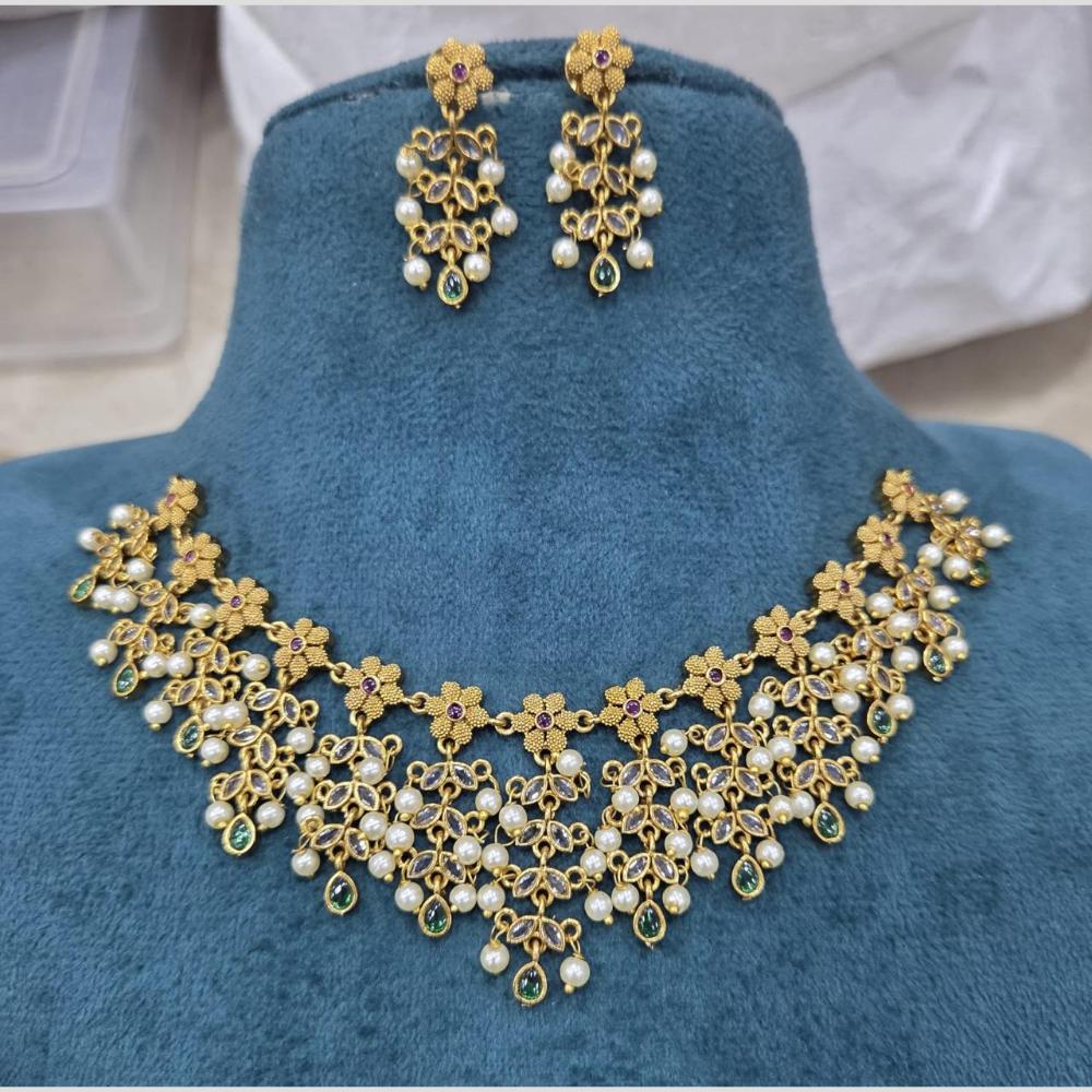 Sona Covering Glamorous Pota Stone And Crystal Stone Pearl Necklace Set