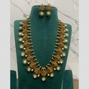 Sona Covering Jadau Gold Plated Pota Stone And Pearl Temple Long Necklace Set