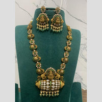 Sona Covering Jadau Gold Plated Pota Stone Pearl  And  Beads  Temple Long Necklace Set