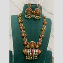 Sona Covering Jadau Gold Plated Pota Stone Pearl  And  Beads  Temple Long Necklace Set
