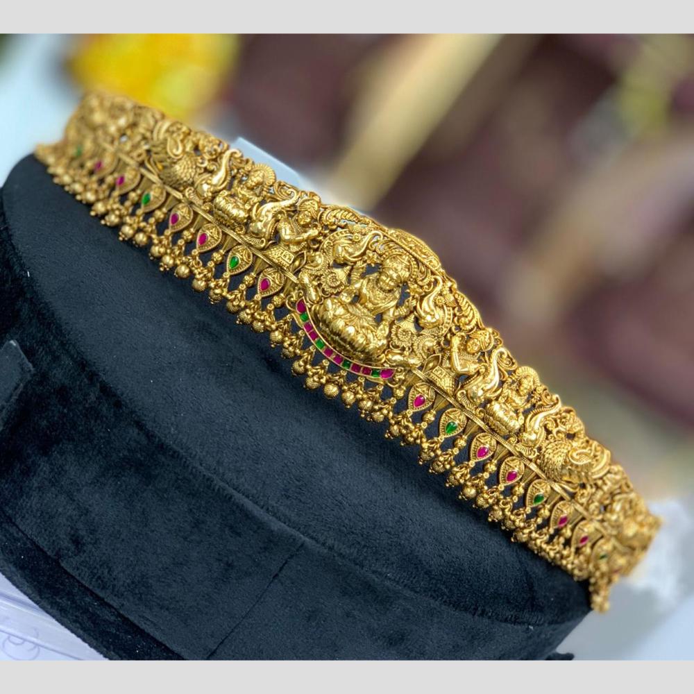 Sona Covering Traditional Jadau Pota Stone And Pearl Temple Design Kamarbandh for Women