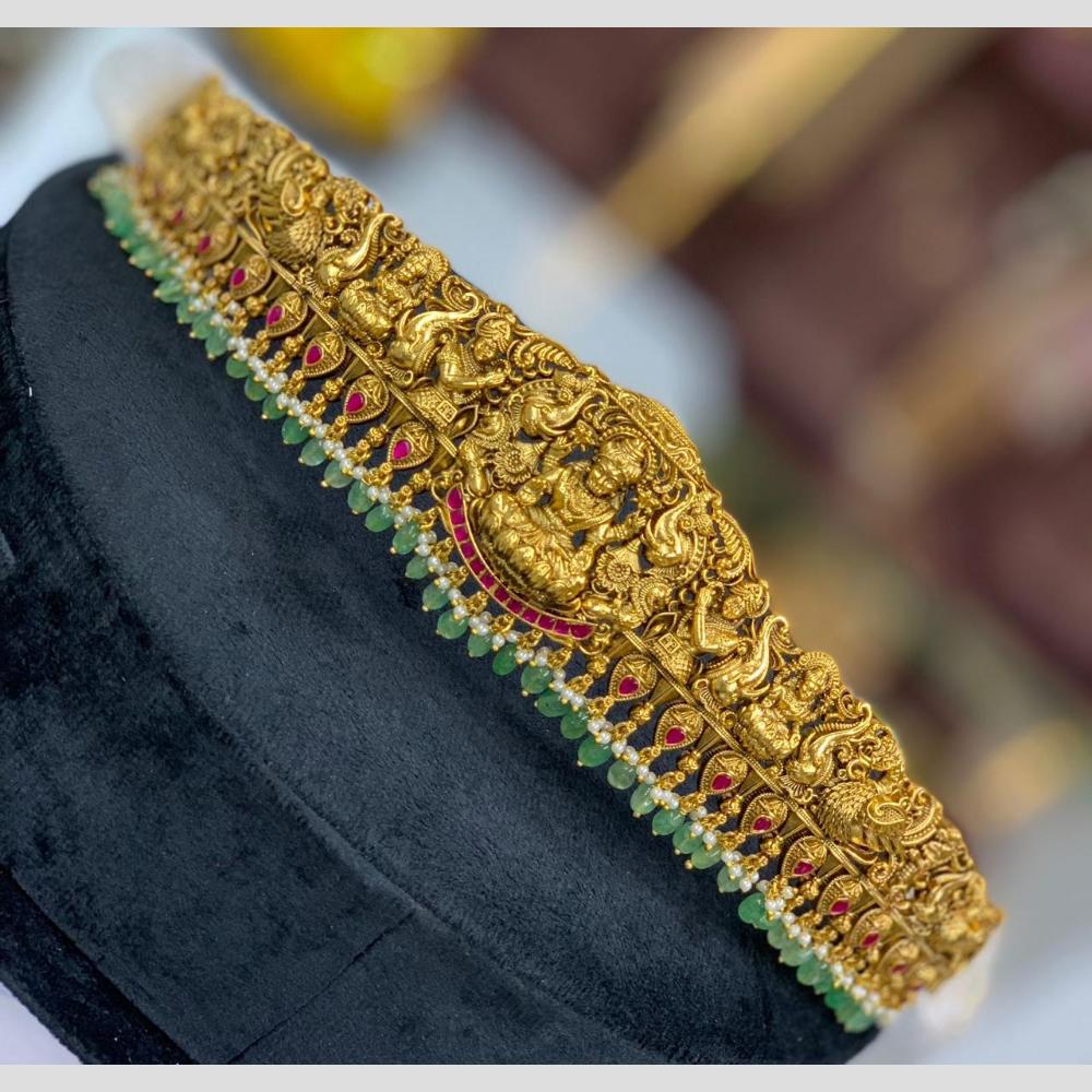 Sona Covering Traditional Jadau Pota Stone Pearl  And Beads Temple Design Kamarbandh 