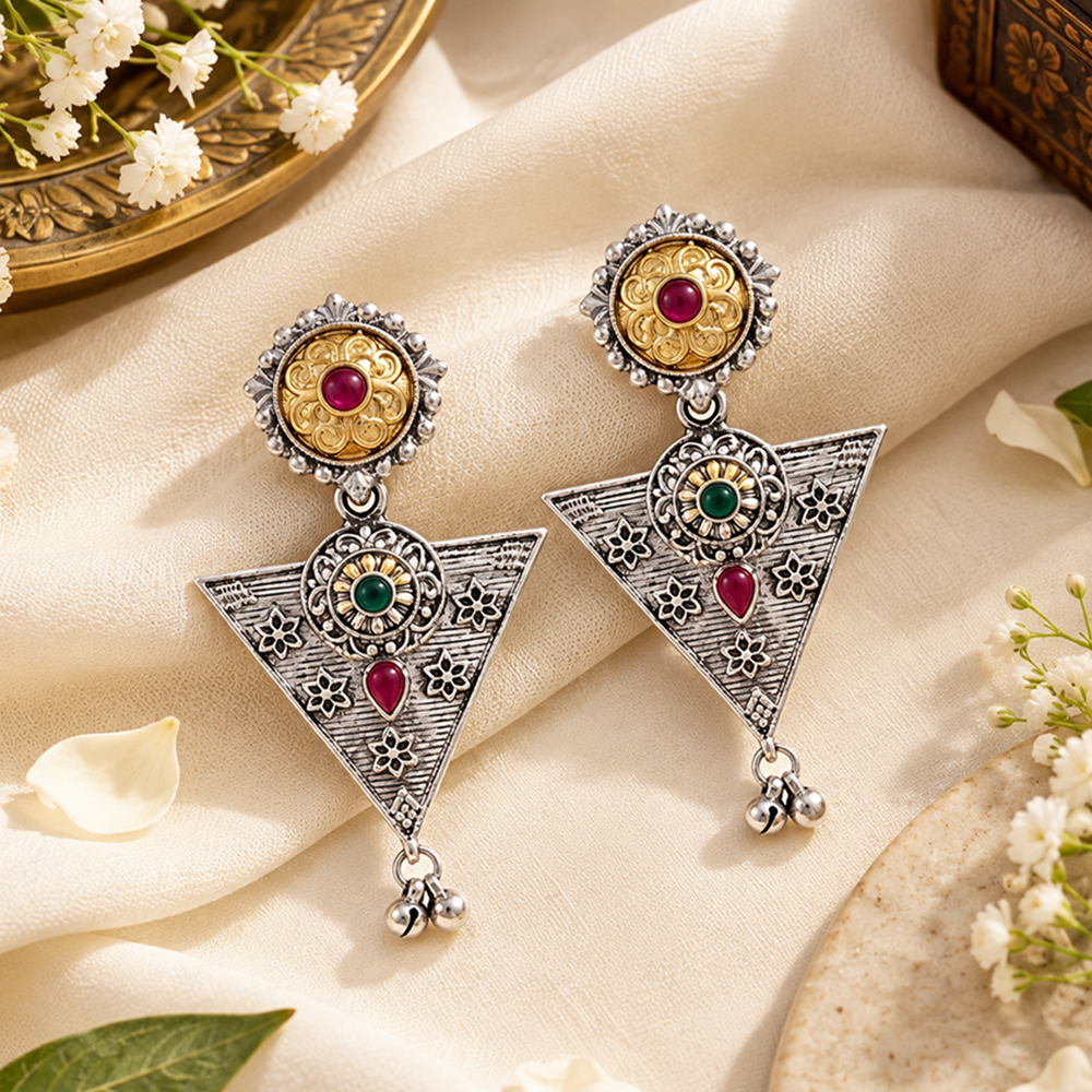Urthn Trendy 2 Tone Dangler Earrings for Women | Modern Statement Jewellery for Party & Festive Wear