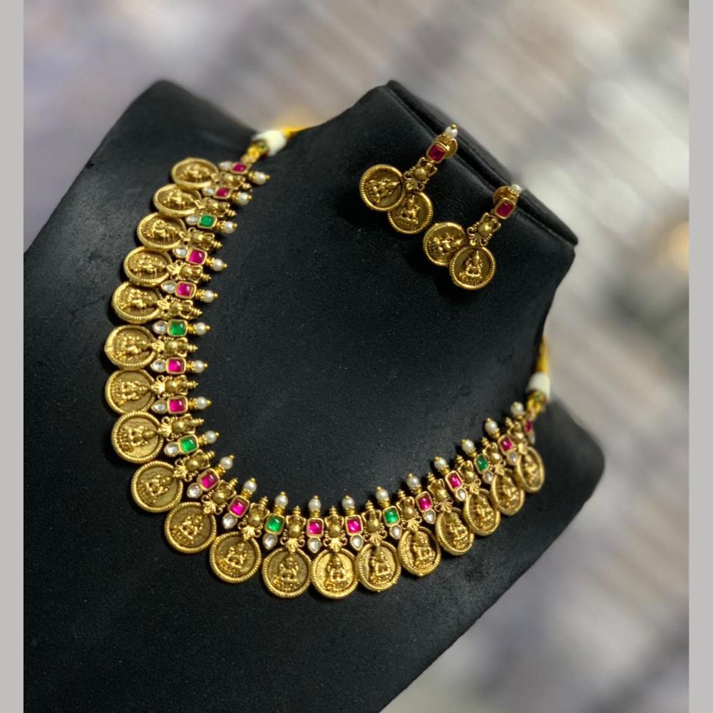 Sona Covering Elegant Jadau Pota Stone And Pearl Temple Necklace Set