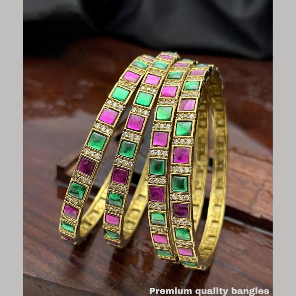 Sona Covering Gold Plated Pota Stone And Austrian Stone Bangles Set