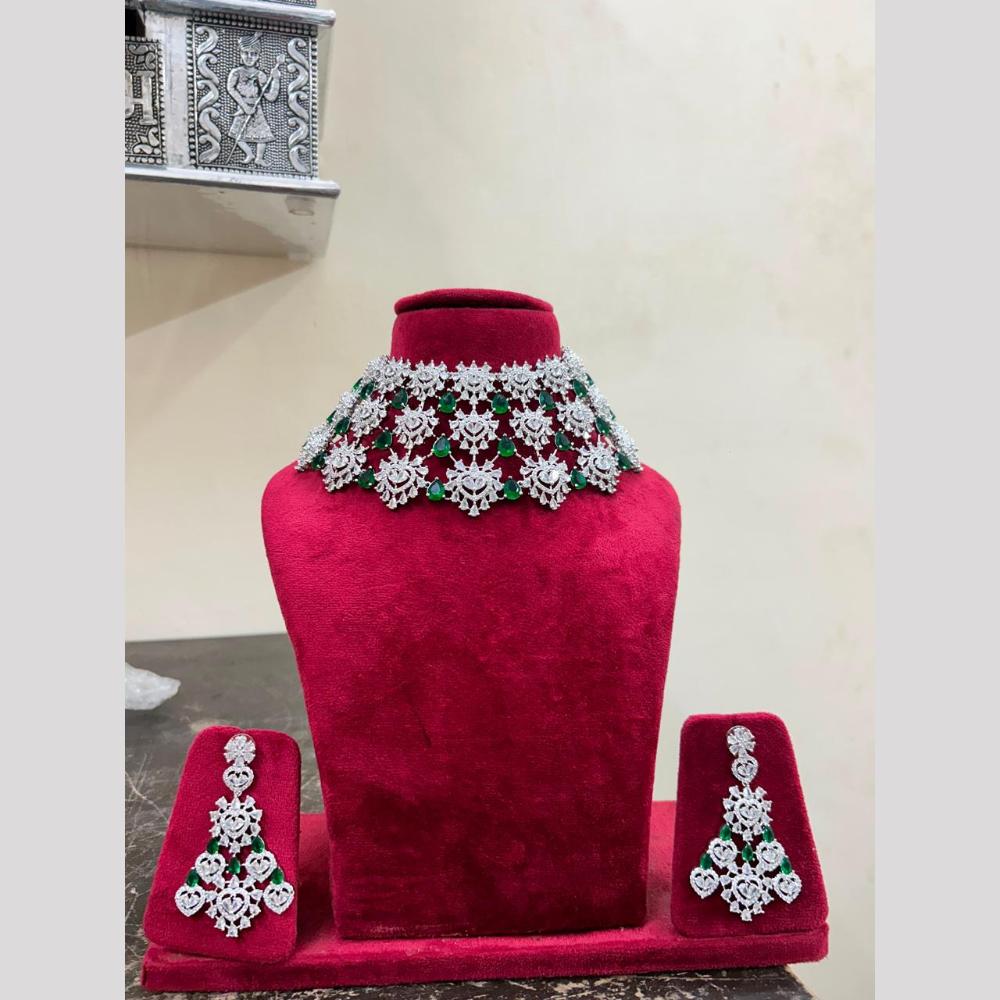 Sona Covering American Diamond Choker Necklace Set with Matching Earrings