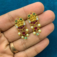 Sona Covering Graceful Pota Stone And Pearl Temple Dangler Earrings