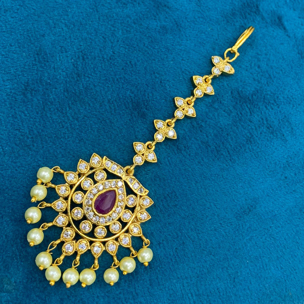 Sona Covering Designer Pota Stone And Pearl Maangtikka