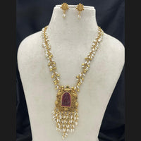 Sona Covering Delicate Pota Stone And Pearl Long Necklace Set