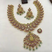 Sona Covering Delicate Pota Stone And Pearl Temple Necklace Set