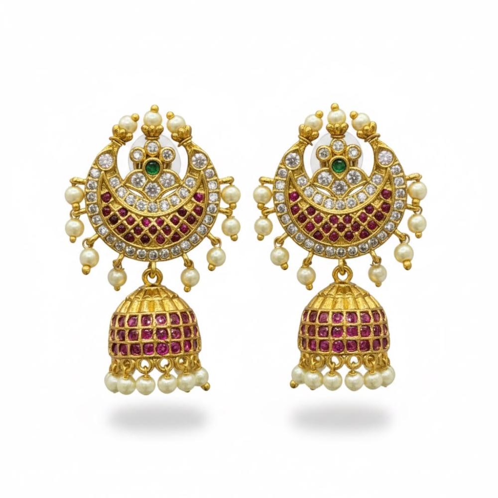Sona Covering Royal Pota Stone And Pearl Jhumki Earrings