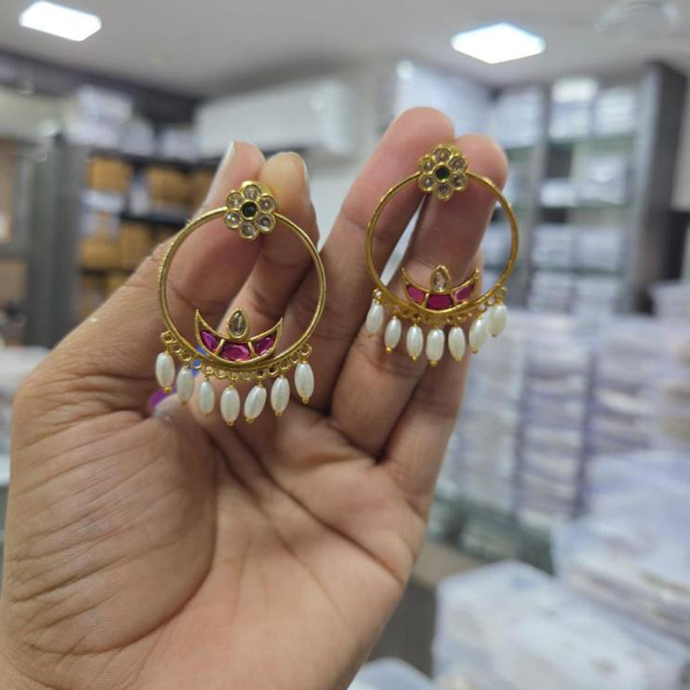 Sona Covering Elegant Kundan Stone And Pearl Dangler Earrings