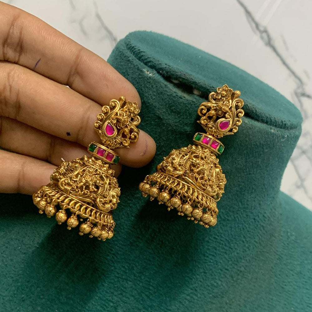 Sona Covering Pota Stone And Pearl Jhumki Earrings