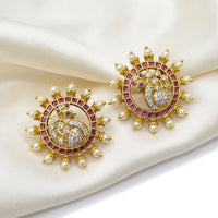Sona Covering Sparkle Austrain Stone And Pearl Studs Earrings