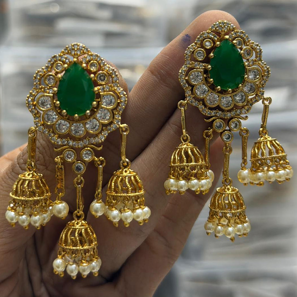 Sona Covering Traditional Pota Stone And Pearl Jhumki Earrings