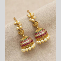 Sona Covering Elegant Pota Stone And Pearl Jhumki Earrings
