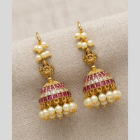 Sona Covering Elegant Pota Stone And Pearl Jhumki Earrings