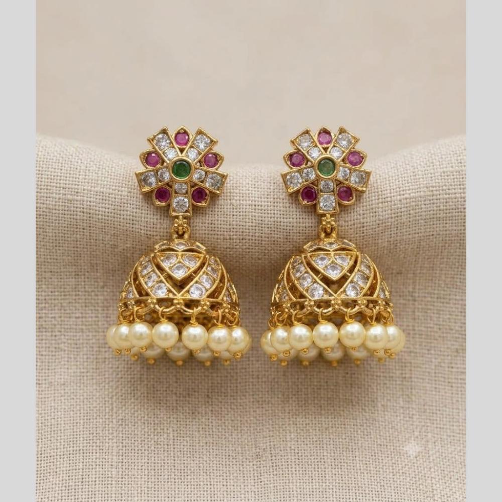 Sona Covering Elegant Pota Stone And Pearl Jhumki Earrings