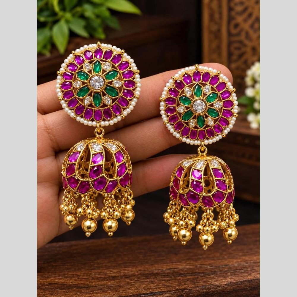Sona Covering Elegant Pota Stone And Pearl Jhumki Earrings