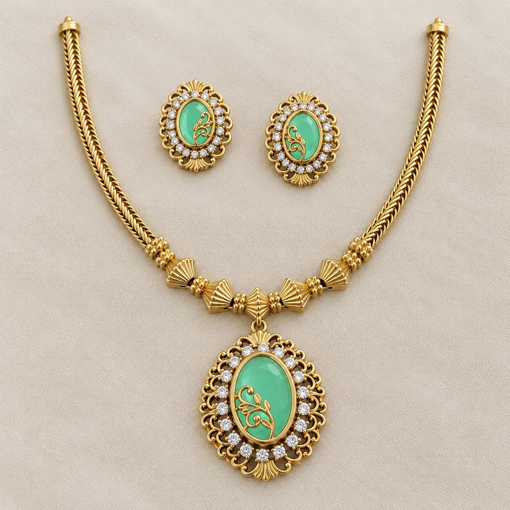 Sona Covering Elegant Pota Stone And Austrian Stone Necklace Set