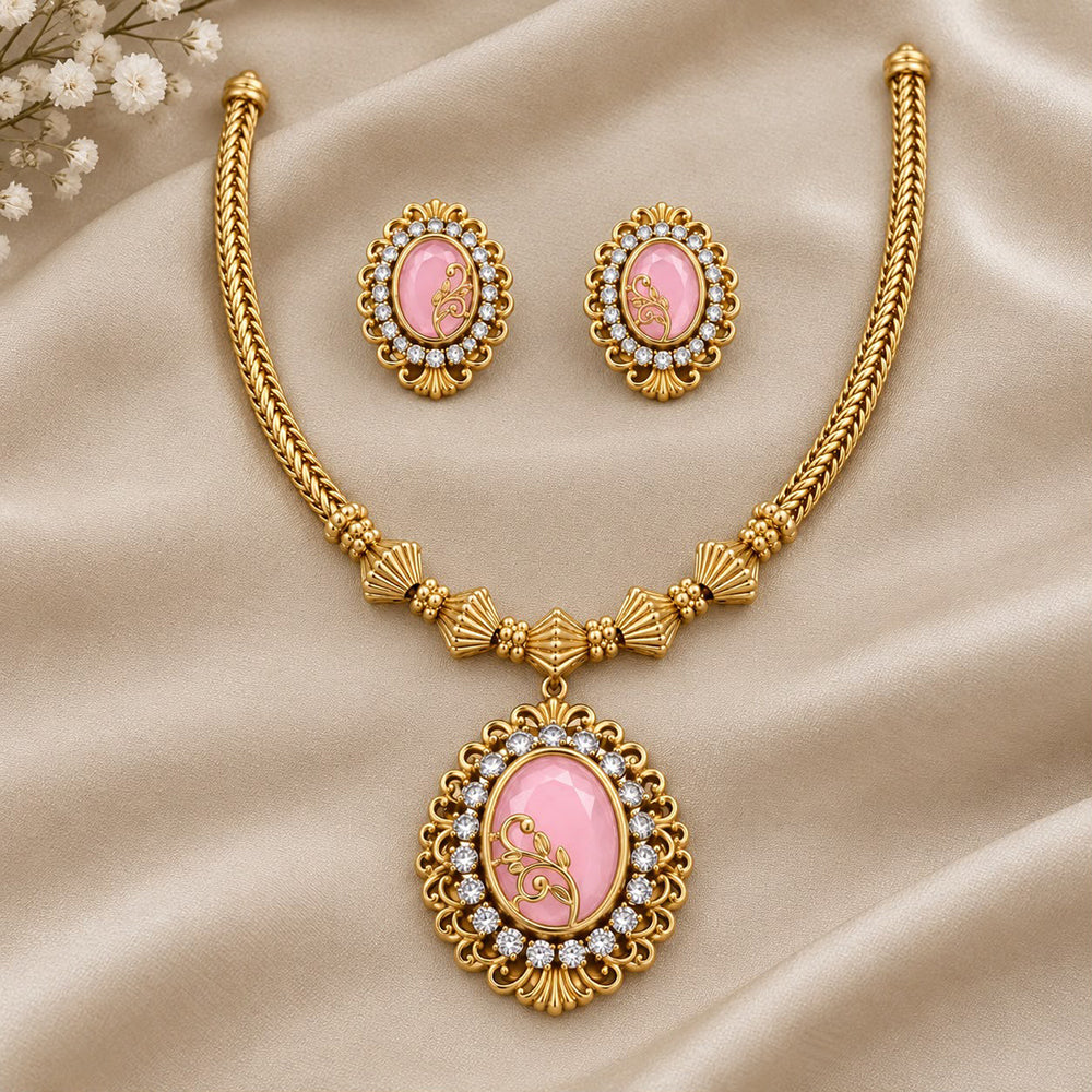 Sona Covering Elegant Pota Stone And Austrian Stone Necklace Set