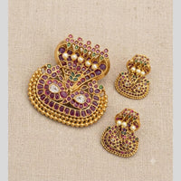 Sona Covering Traditional Pota Stone And Pearl Pendant Set For Women