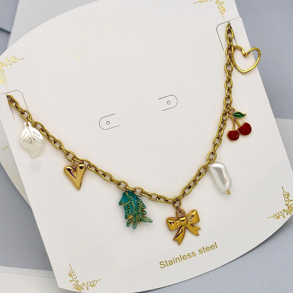 Klitz Stunning Gold Plated Charms Necklace