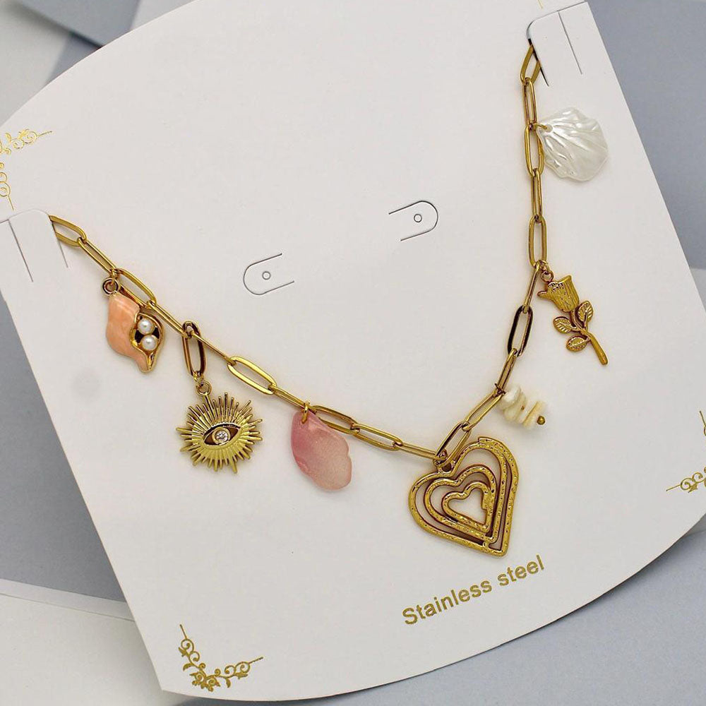 Klitz Stunning Gold Plated Charms Necklace