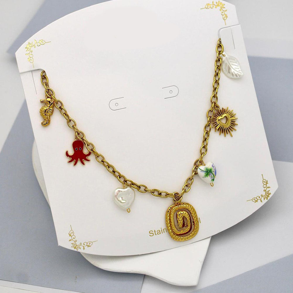 Klitz Stunning Gold Plated Charms Necklace