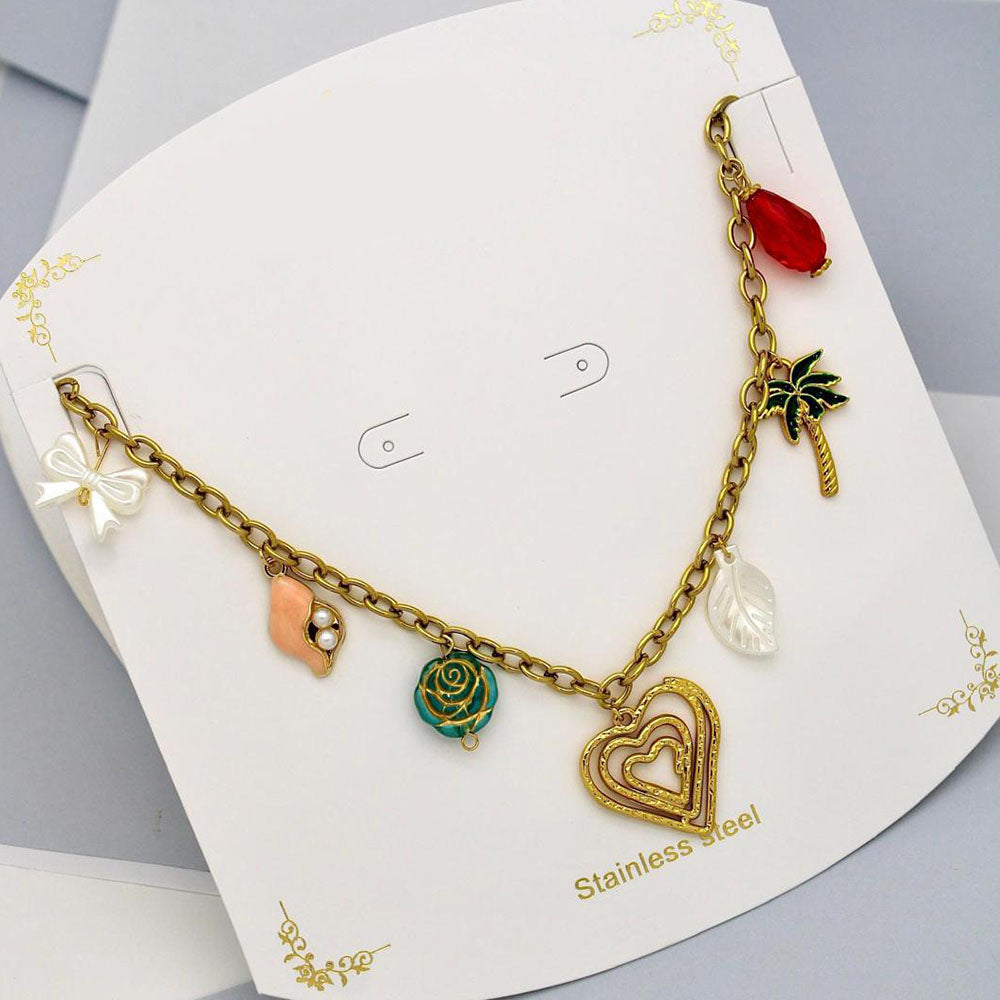 Klitz Stunning Gold Plated Charms Necklace