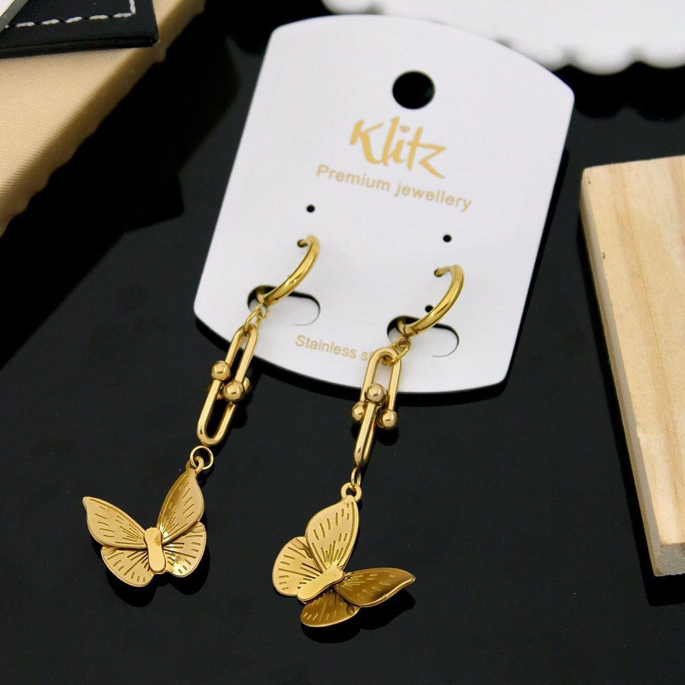 Klitz Modern Stainless Steel Butterfly Hanging Earrings