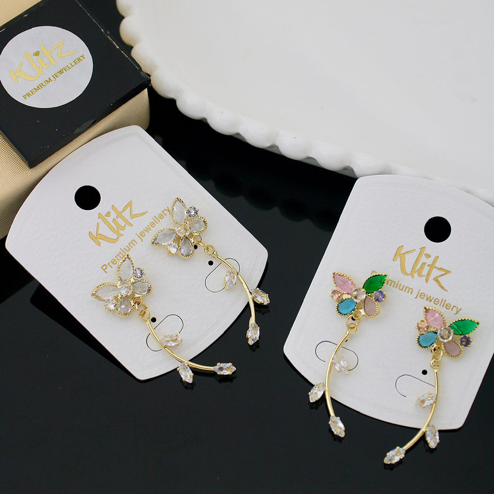 Klitz Shimmering Crystal Stone Stylish Butterfly Shape Dangler Earrings