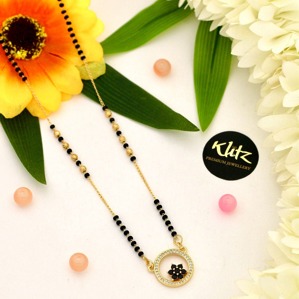 Klitz Sparkling Austrian Stone And Graceful Black Beads Mangalsutra