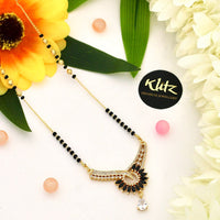 Klitz Sparkling Austrian Stone And Graceful Black Beads Mangalsutra 
