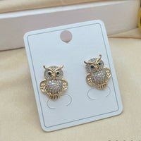 Klitz Stylish Stainless Steel Austrian Stone Owl Studs Earrings