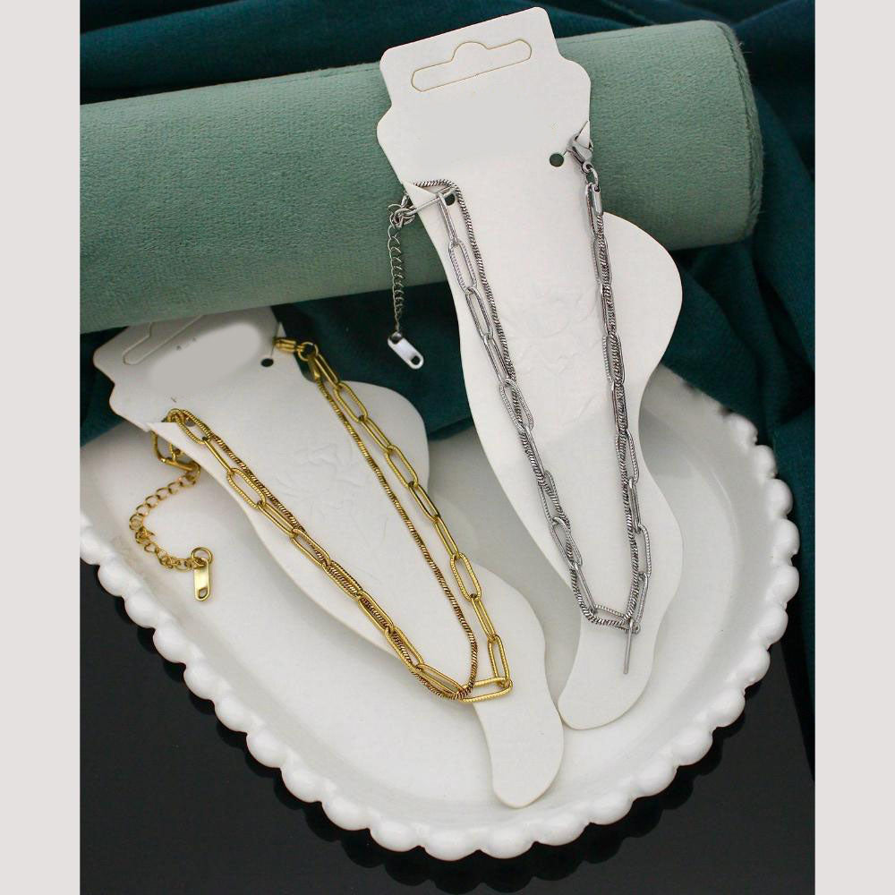 Klitz  Stylish Stainless Steel Layered Anklet / Payal (Pack of 12)