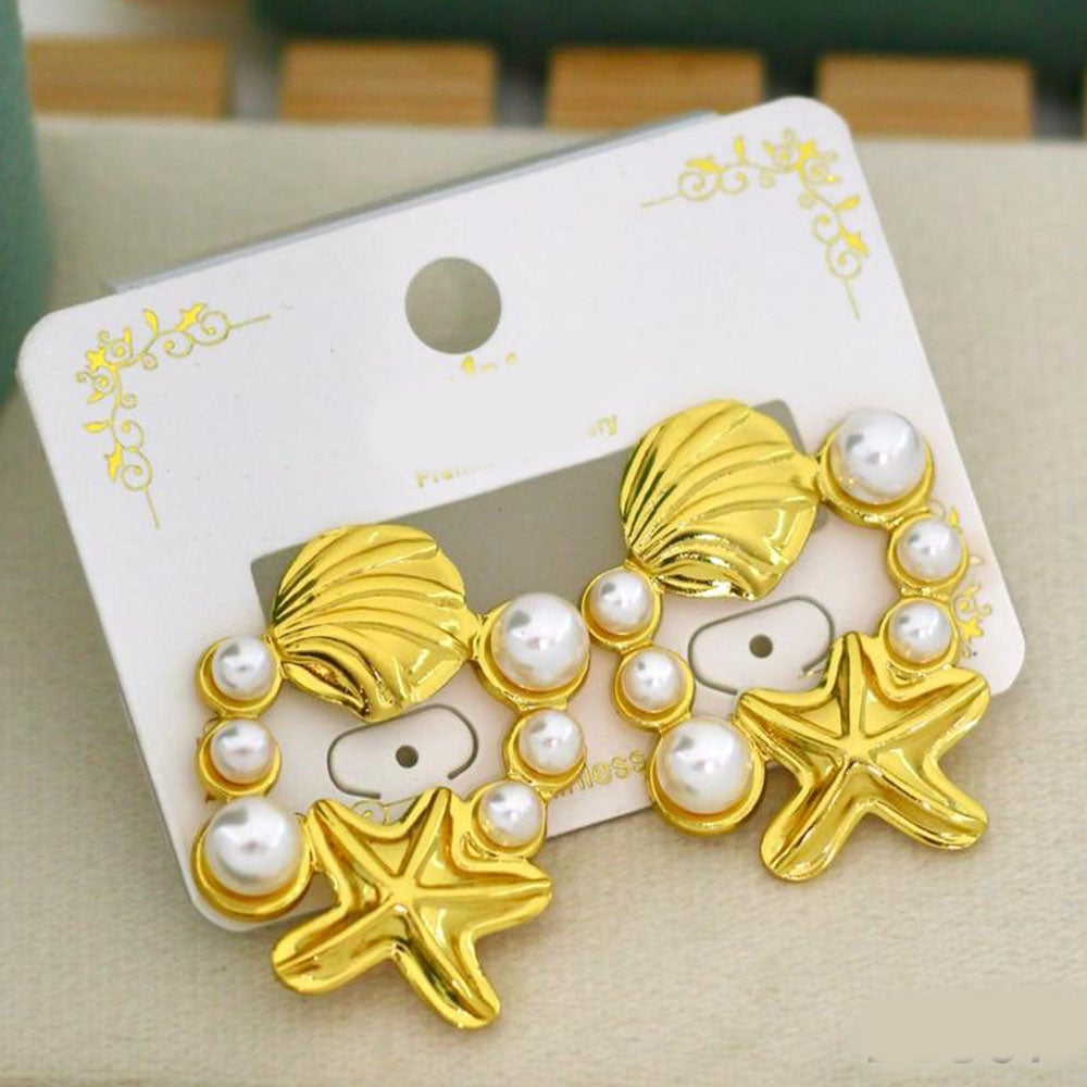 Klitz Designer Star And Shell Studs Earrings  (Pack of 12)