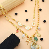 Klitz Designer Stainless Steel Beach Inspired Shell And Starfish Charm Necklace(Pack of 12)