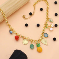 Klitz   Designer Stainless Steel Multi Fruit Charm Necklace for Women(Pack of 12)