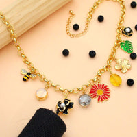 Klitz Trendy Floral & Bee Charm Necklace for Women(Pack of 12)