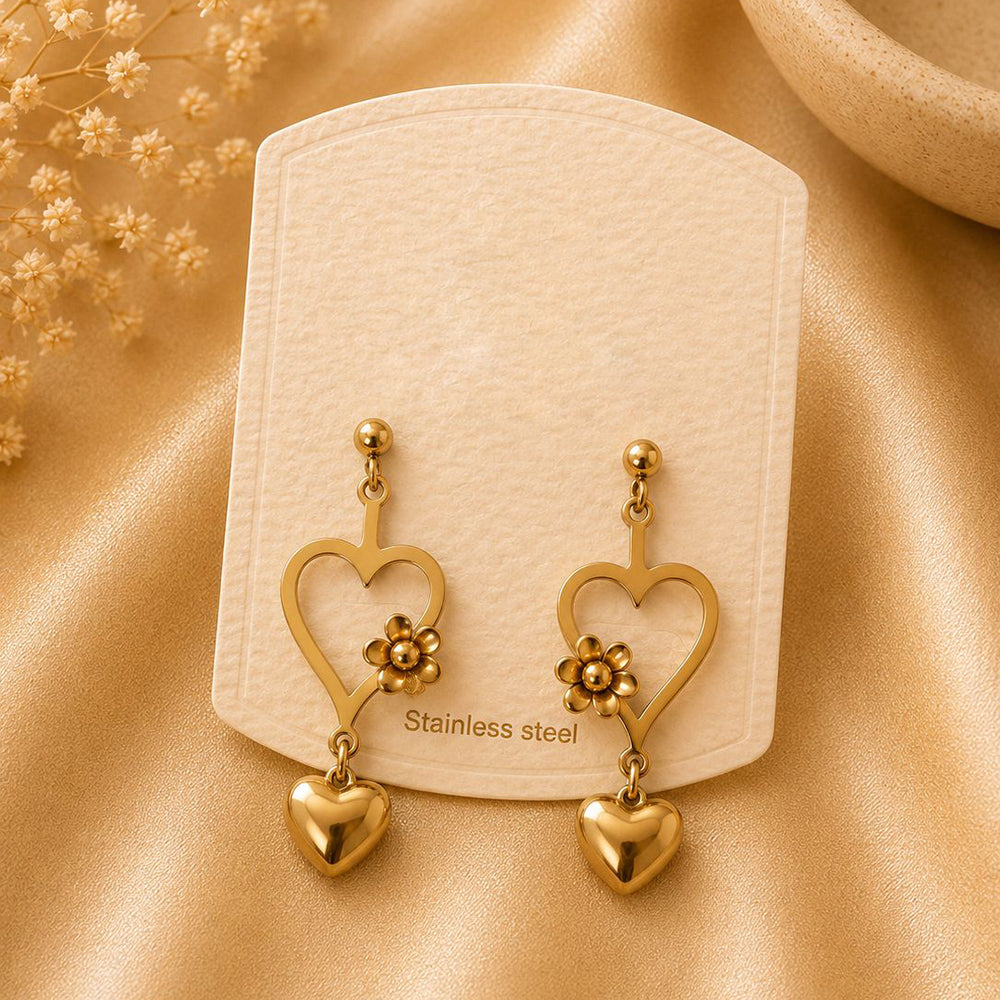Klitz Elegant  Heart And Flower Shape Dangler Earrings for Women (Pack of 12)